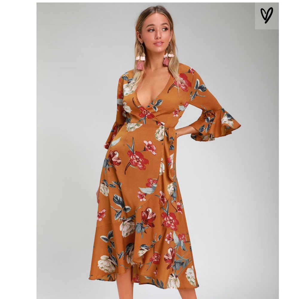 Lulu’s Floral Print Midi Wrap Dress